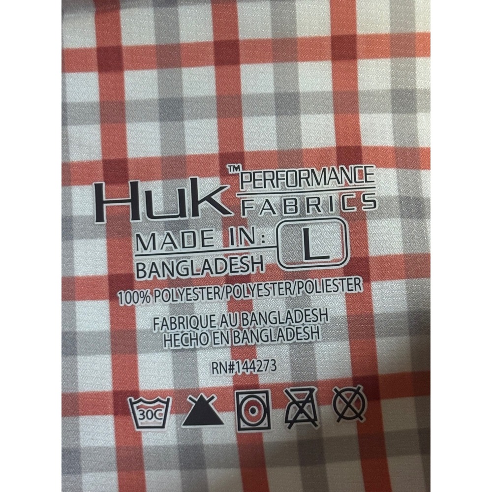Huk Fishing Shirt Mens Large Orange Plaid Performance Long Sleeve Ventilated - Picture 2 of 5